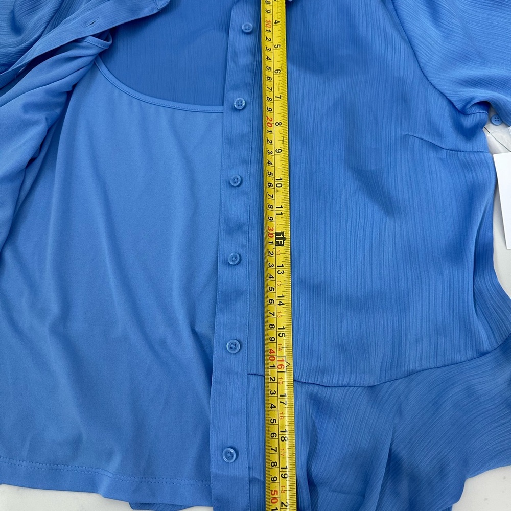 Nine West Blue Button-Down Shirt – Notched Collar, 3/4 Sleeves - Picture 5 of 6